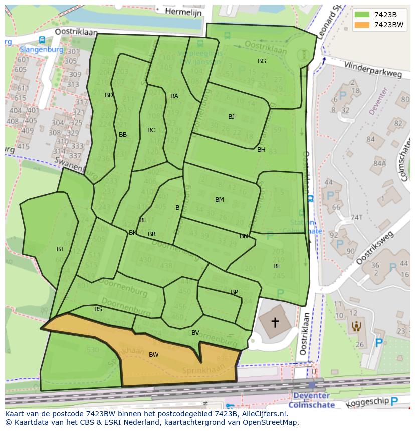 Afbeelding van het postcodegebied 7423 BW op de kaart.