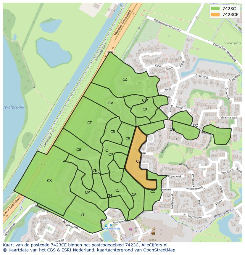 Afbeelding van het postcodegebied 7423 CE op de kaart.