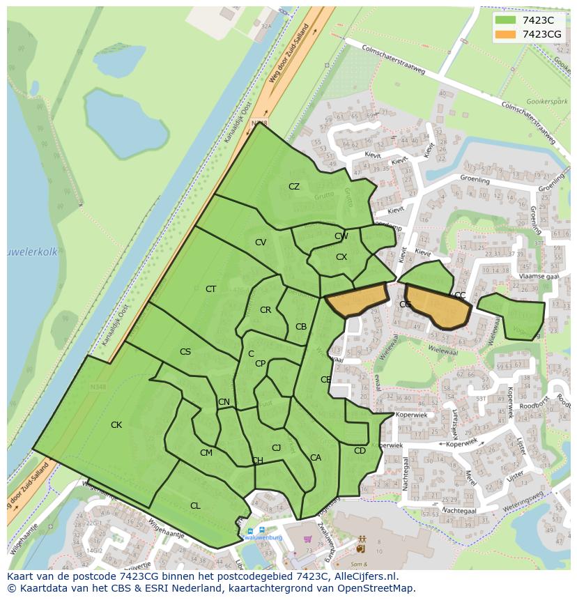 Afbeelding van het postcodegebied 7423 CG op de kaart.
