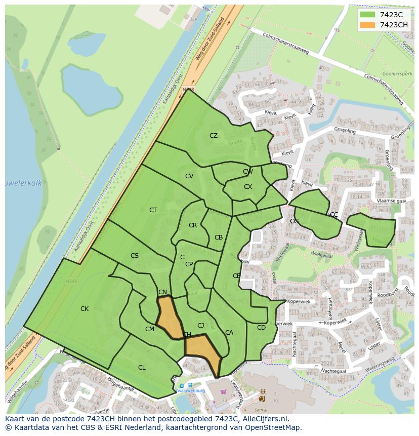 Afbeelding van het postcodegebied 7423 CH op de kaart.