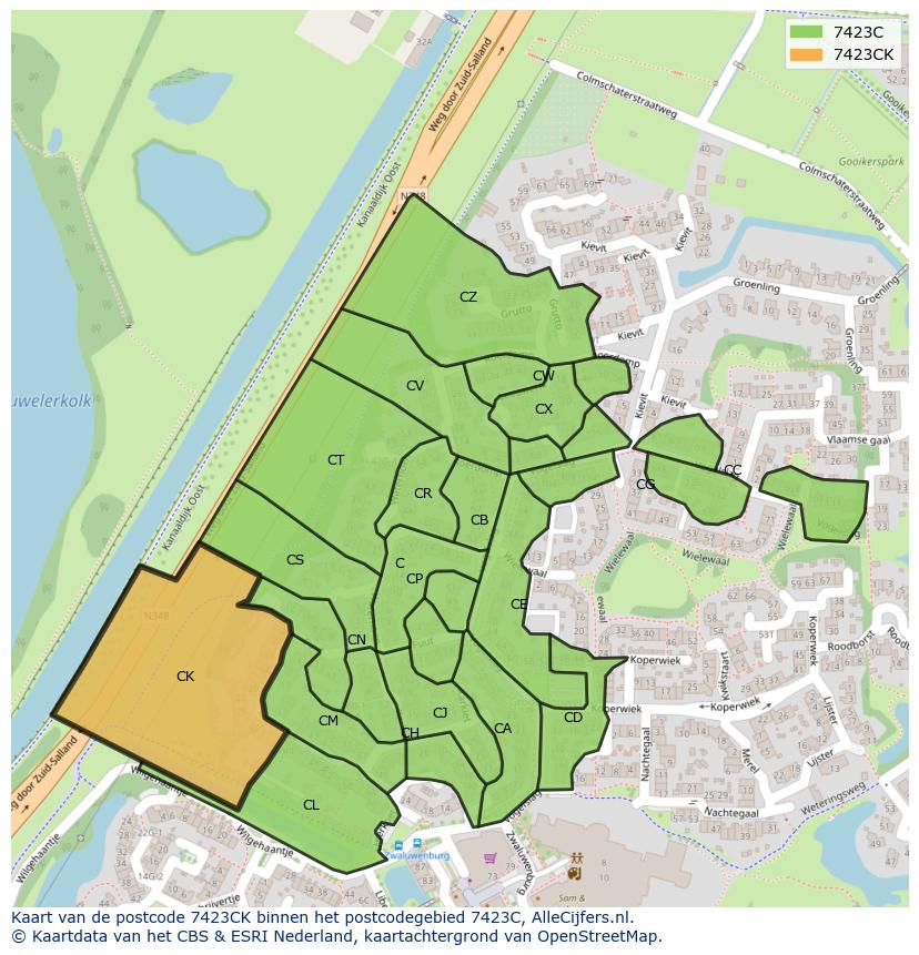Afbeelding van het postcodegebied 7423 CK op de kaart.