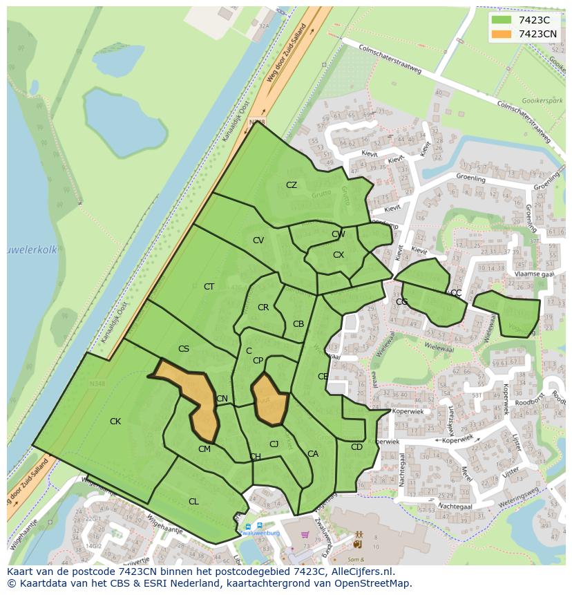 Afbeelding van het postcodegebied 7423 CN op de kaart.