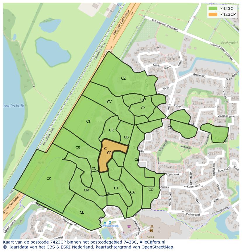 Afbeelding van het postcodegebied 7423 CP op de kaart.