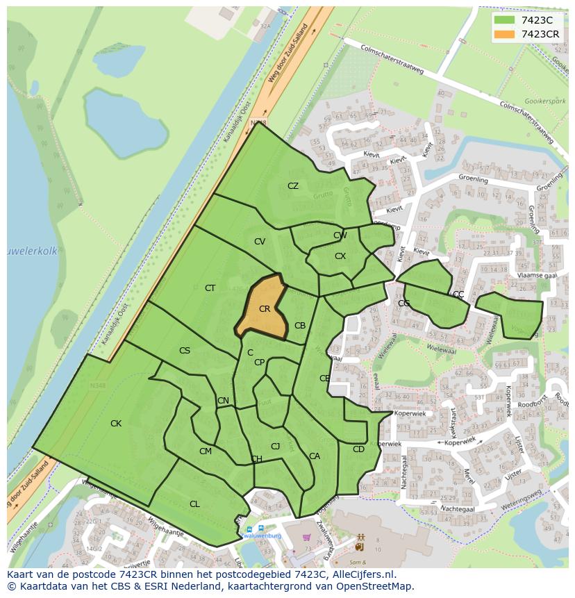 Afbeelding van het postcodegebied 7423 CR op de kaart.