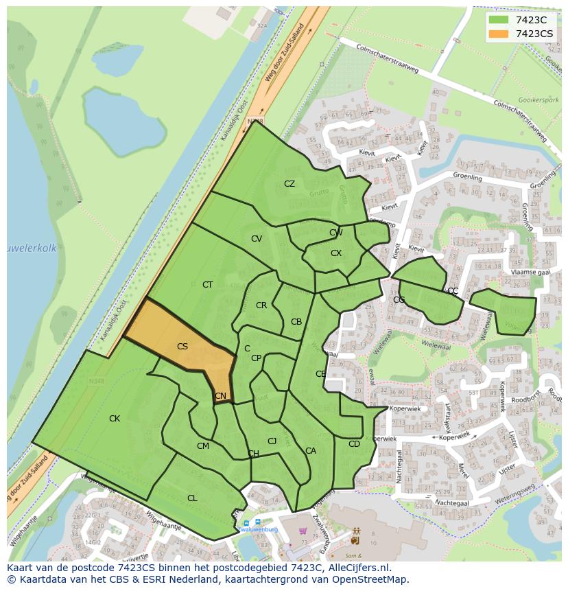 Afbeelding van het postcodegebied 7423 CS op de kaart.