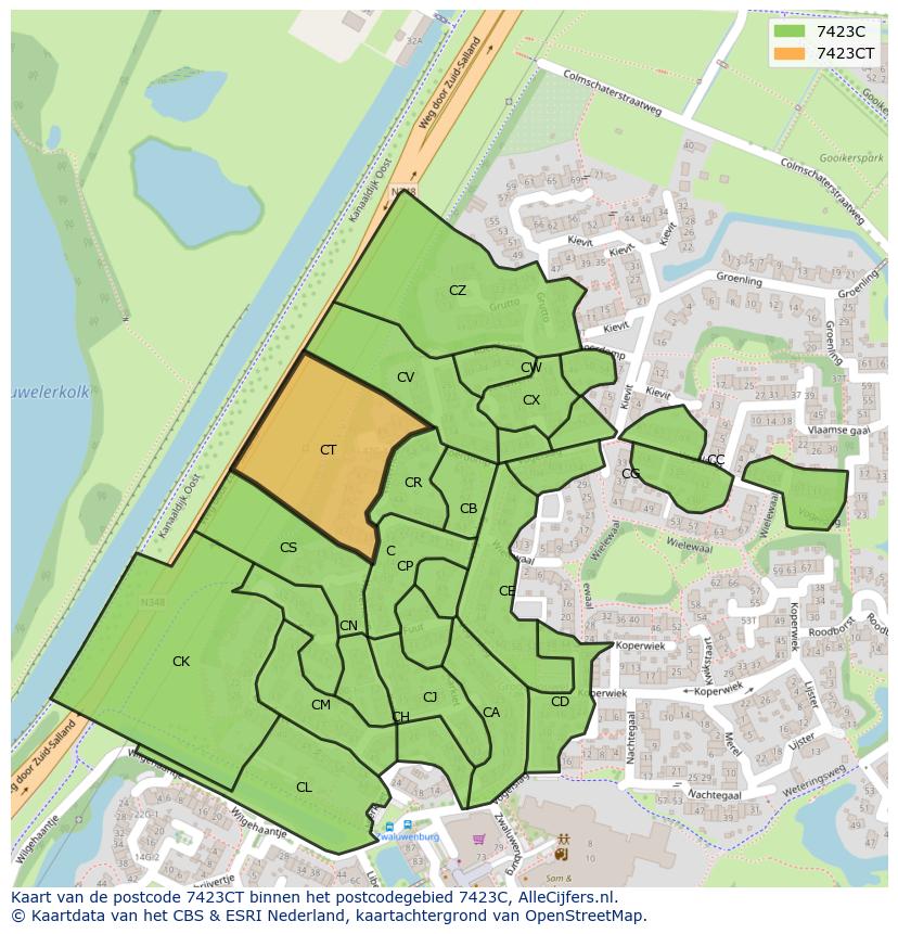 Afbeelding van het postcodegebied 7423 CT op de kaart.