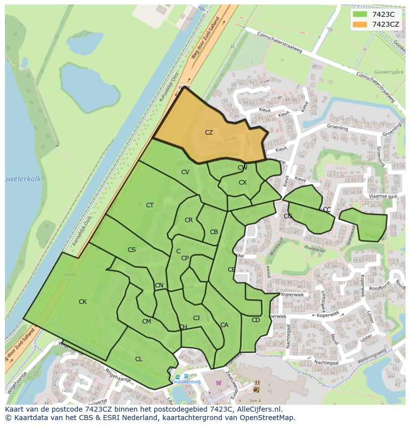 Afbeelding van het postcodegebied 7423 CZ op de kaart.