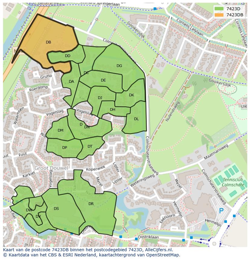 Afbeelding van het postcodegebied 7423 DB op de kaart.