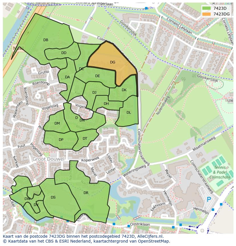 Afbeelding van het postcodegebied 7423 DG op de kaart.