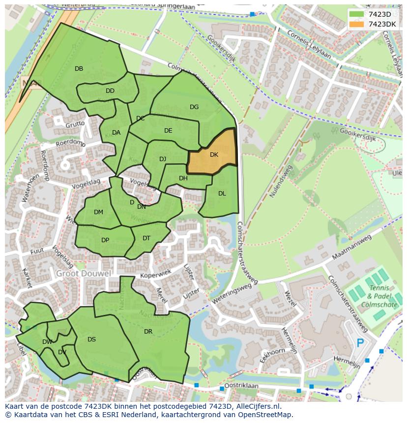 Afbeelding van het postcodegebied 7423 DK op de kaart.