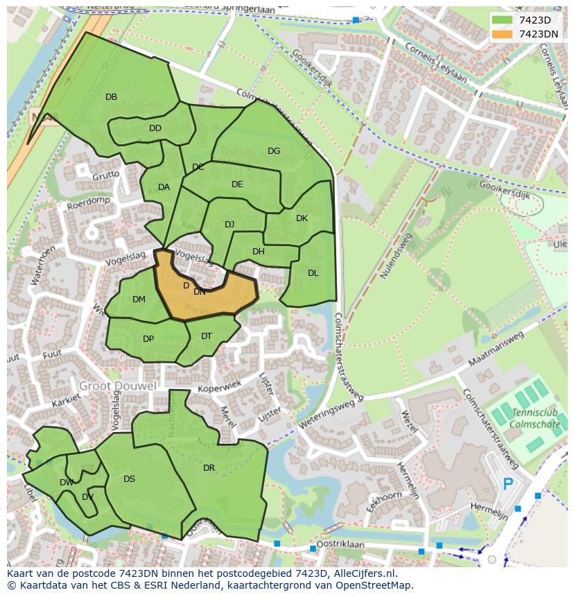 Afbeelding van het postcodegebied 7423 DN op de kaart.