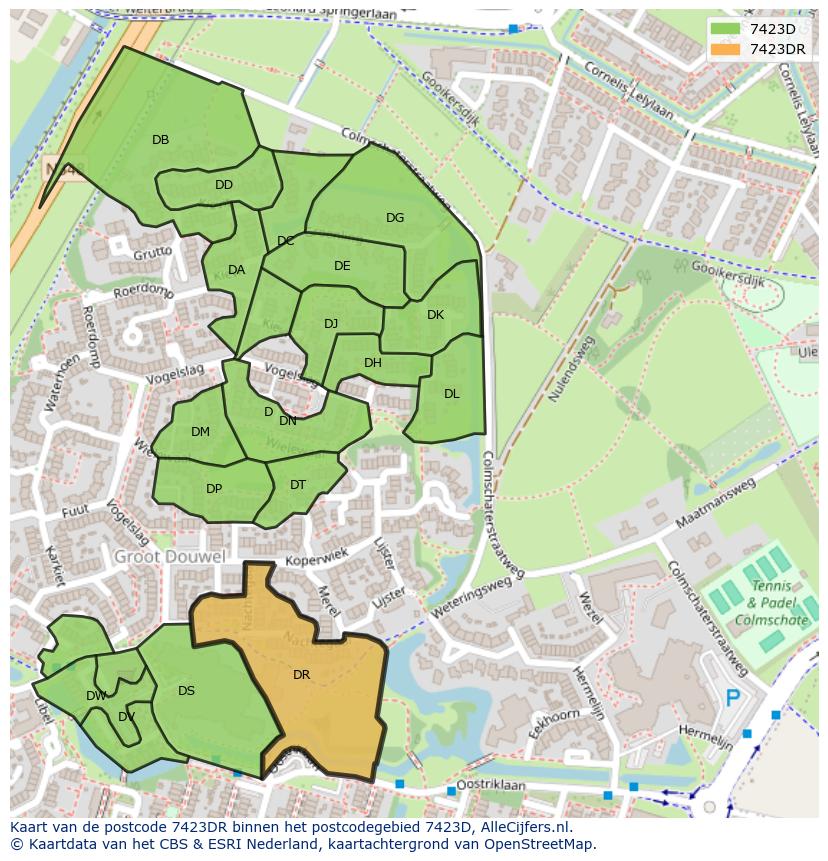Afbeelding van het postcodegebied 7423 DR op de kaart.