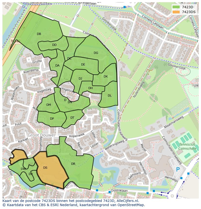Afbeelding van het postcodegebied 7423 DS op de kaart.