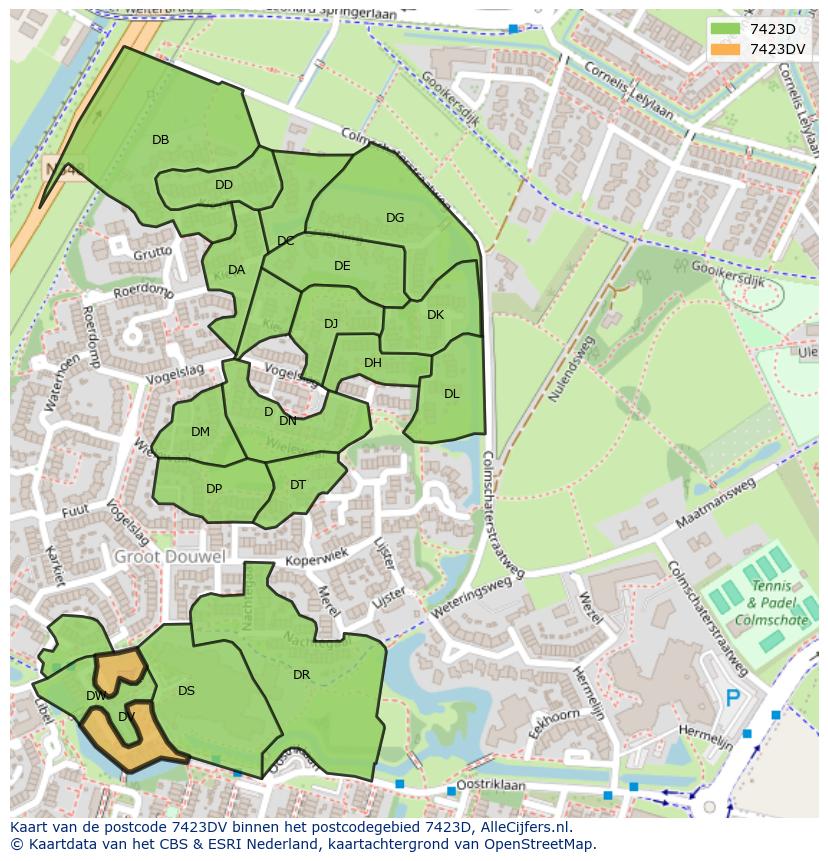 Afbeelding van het postcodegebied 7423 DV op de kaart.