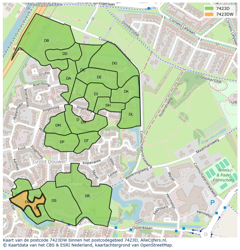 Afbeelding van het postcodegebied 7423 DW op de kaart.