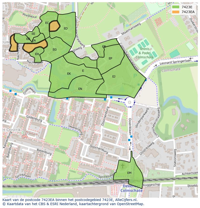 Afbeelding van het postcodegebied 7423 EA op de kaart.