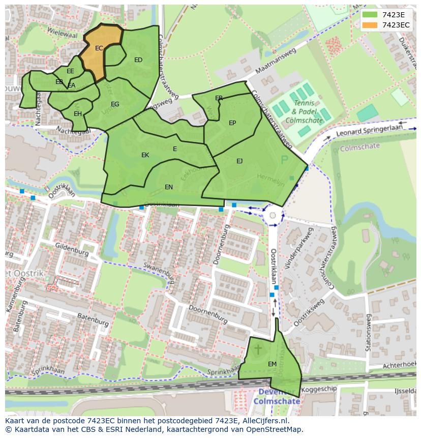 Afbeelding van het postcodegebied 7423 EC op de kaart.