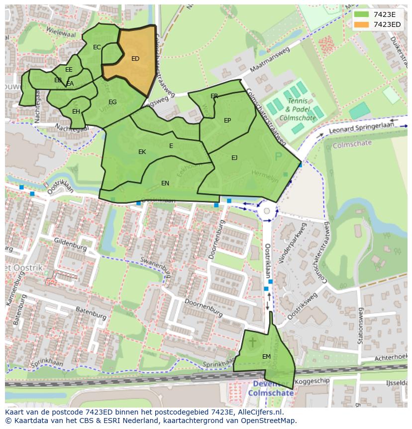 Afbeelding van het postcodegebied 7423 ED op de kaart.