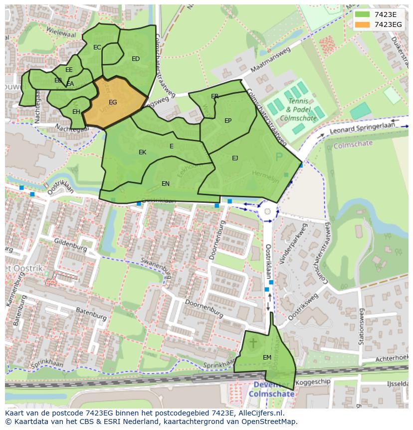 Afbeelding van het postcodegebied 7423 EG op de kaart.