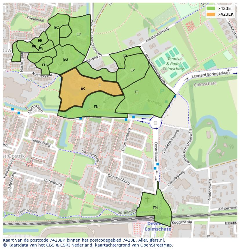 Afbeelding van het postcodegebied 7423 EK op de kaart.