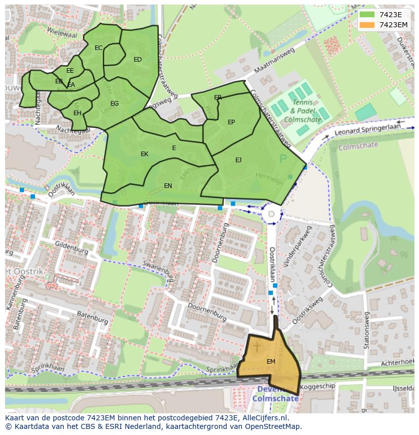 Afbeelding van het postcodegebied 7423 EM op de kaart.