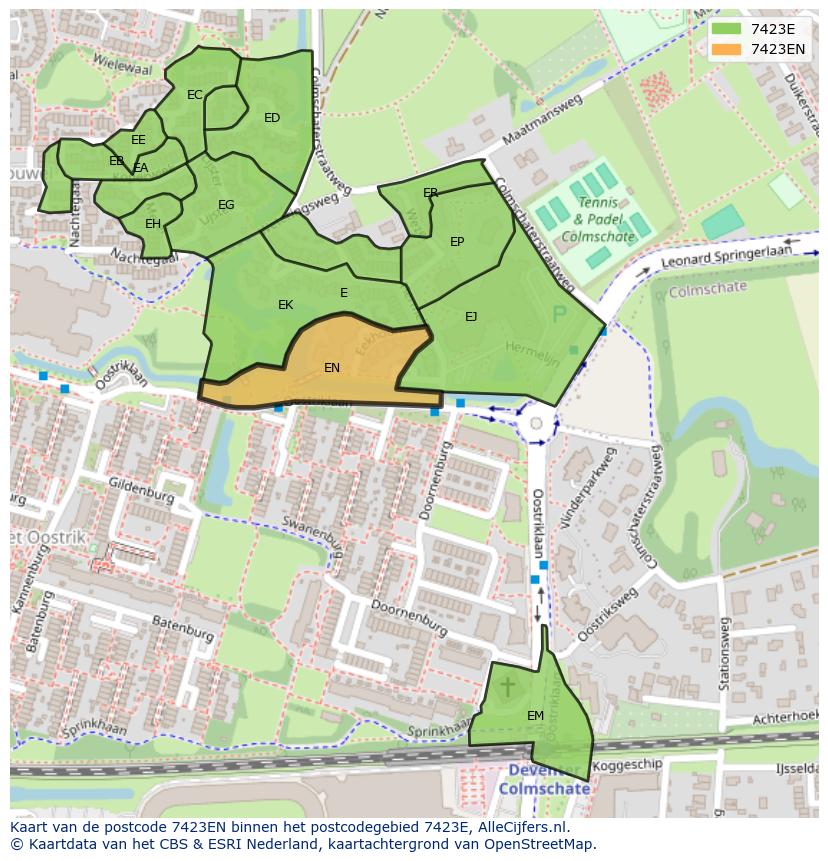 Afbeelding van het postcodegebied 7423 EN op de kaart.
