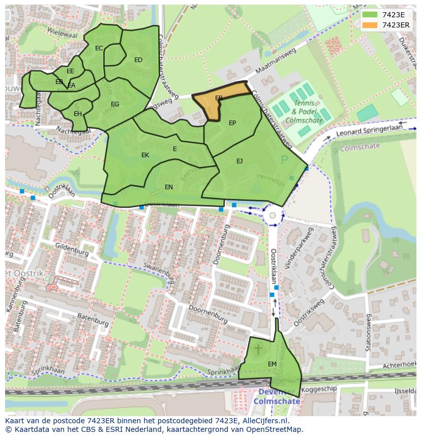 Afbeelding van het postcodegebied 7423 ER op de kaart.