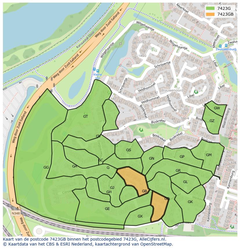 Afbeelding van het postcodegebied 7423 GB op de kaart.