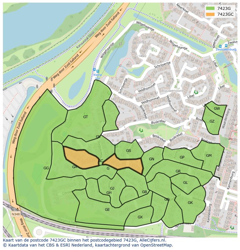 Afbeelding van het postcodegebied 7423 GC op de kaart.