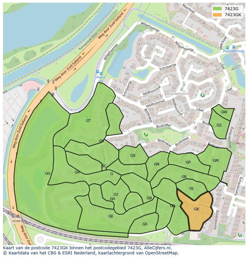 Afbeelding van het postcodegebied 7423 GK op de kaart.