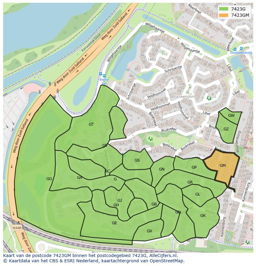 Afbeelding van het postcodegebied 7423 GM op de kaart.