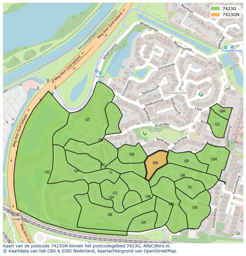 Afbeelding van het postcodegebied 7423 GN op de kaart.
