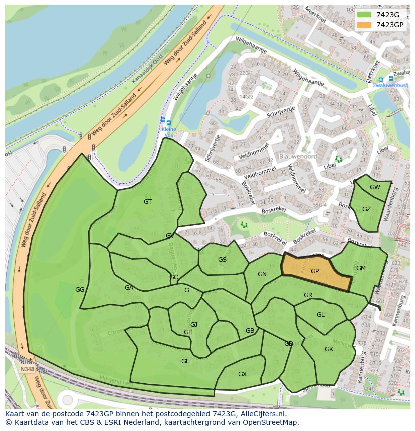 Afbeelding van het postcodegebied 7423 GP op de kaart.