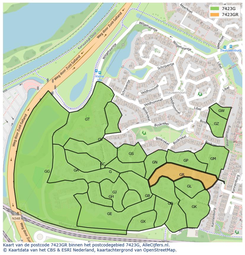 Afbeelding van het postcodegebied 7423 GR op de kaart.