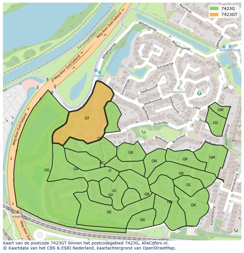 Afbeelding van het postcodegebied 7423 GT op de kaart.