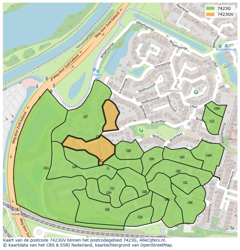 Afbeelding van het postcodegebied 7423 GV op de kaart.