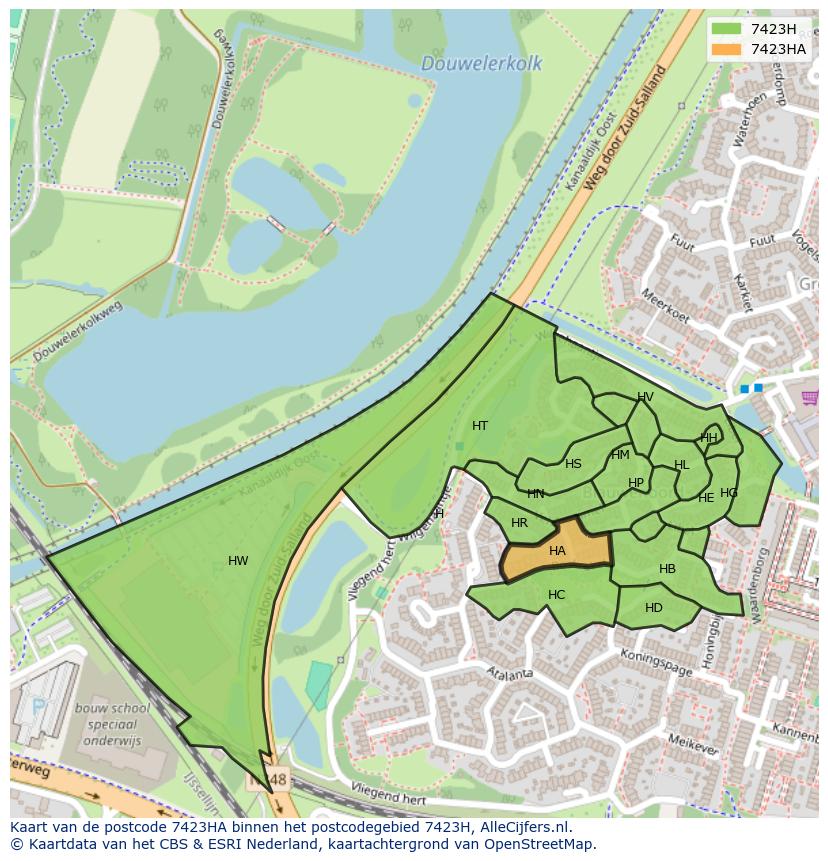 Afbeelding van het postcodegebied 7423 HA op de kaart.