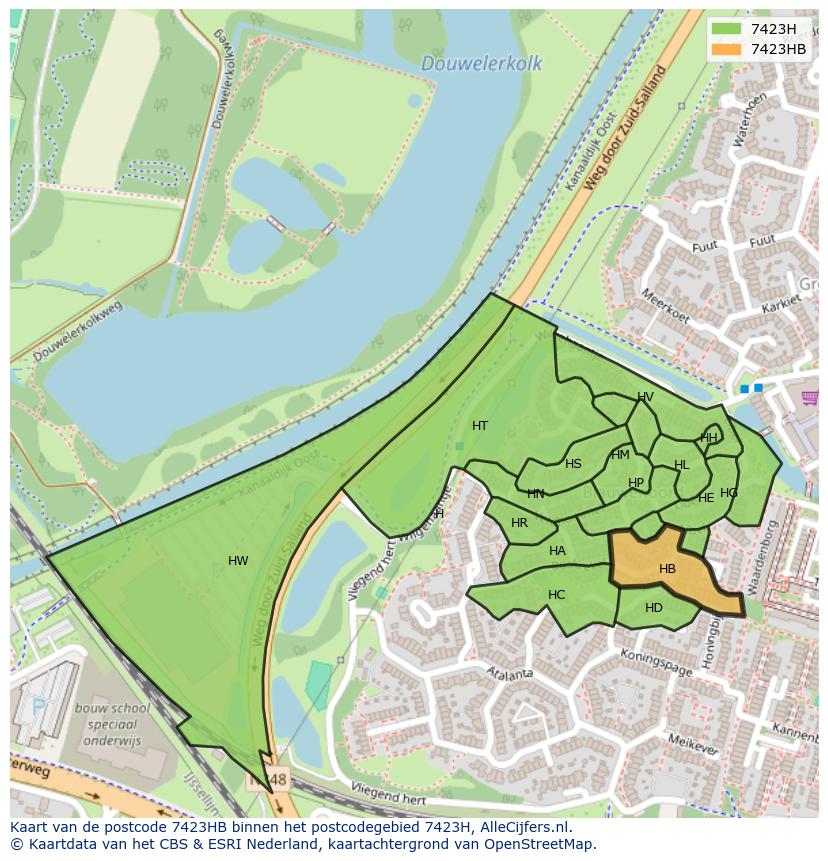 Afbeelding van het postcodegebied 7423 HB op de kaart.