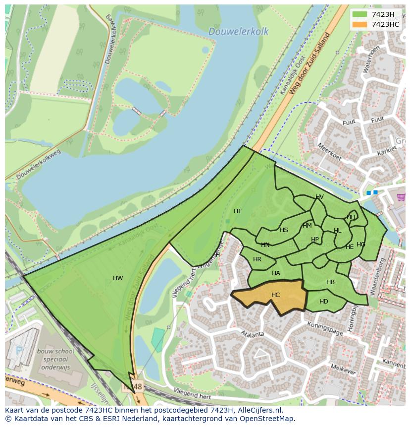 Afbeelding van het postcodegebied 7423 HC op de kaart.