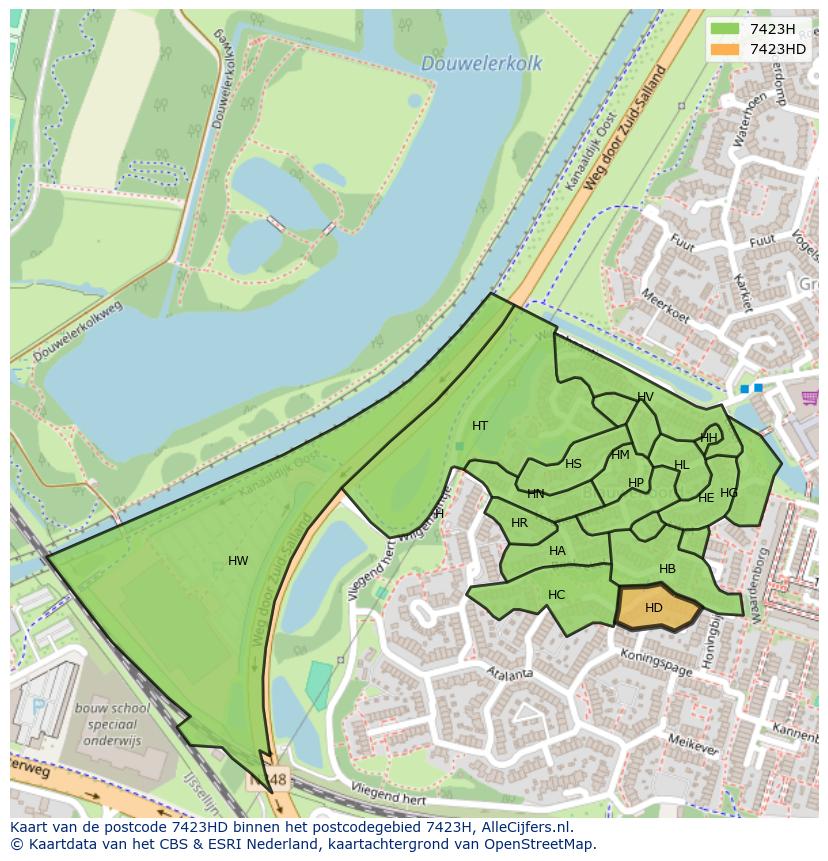 Afbeelding van het postcodegebied 7423 HD op de kaart.