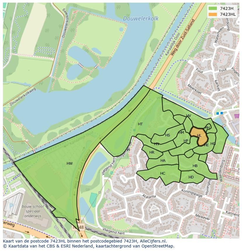 Afbeelding van het postcodegebied 7423 HL op de kaart.