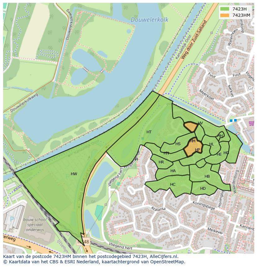 Afbeelding van het postcodegebied 7423 HM op de kaart.