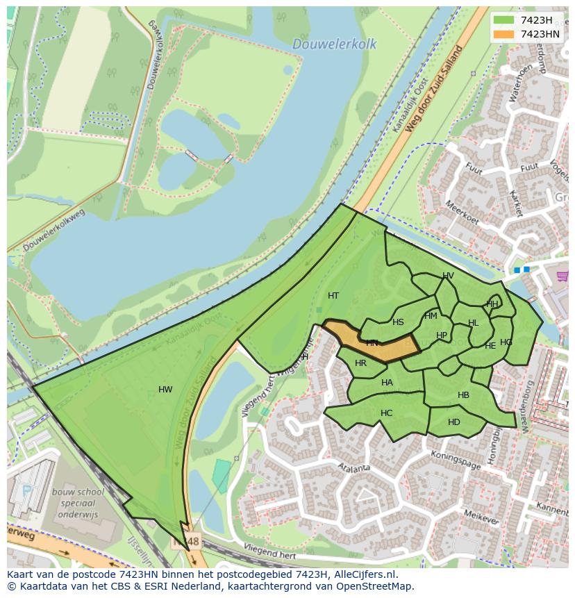 Afbeelding van het postcodegebied 7423 HN op de kaart.
