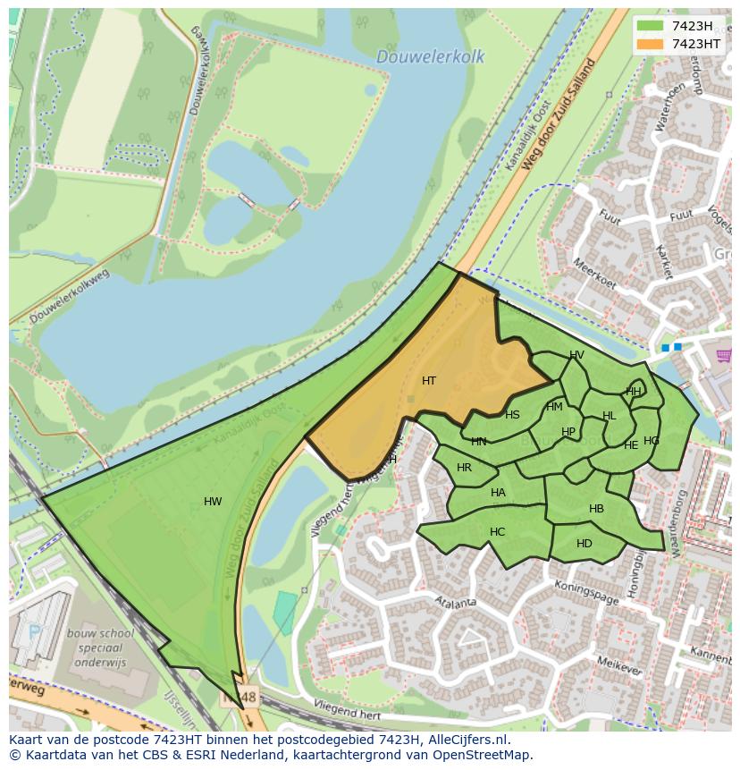 Afbeelding van het postcodegebied 7423 HT op de kaart.