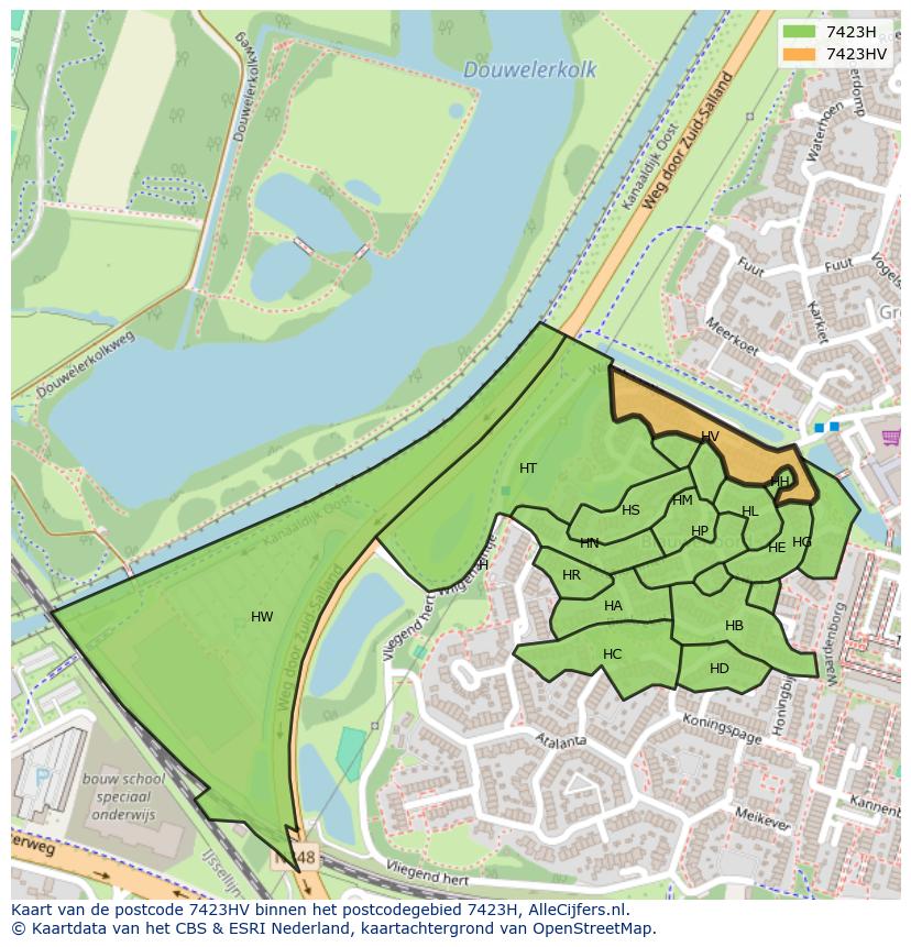 Afbeelding van het postcodegebied 7423 HV op de kaart.