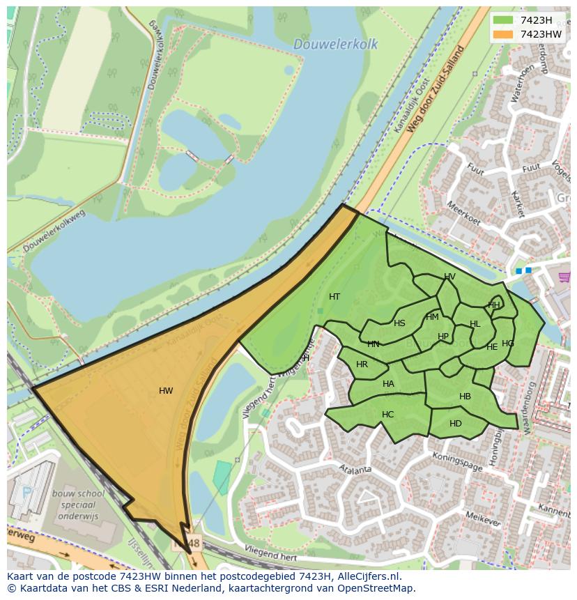 Afbeelding van het postcodegebied 7423 HW op de kaart.