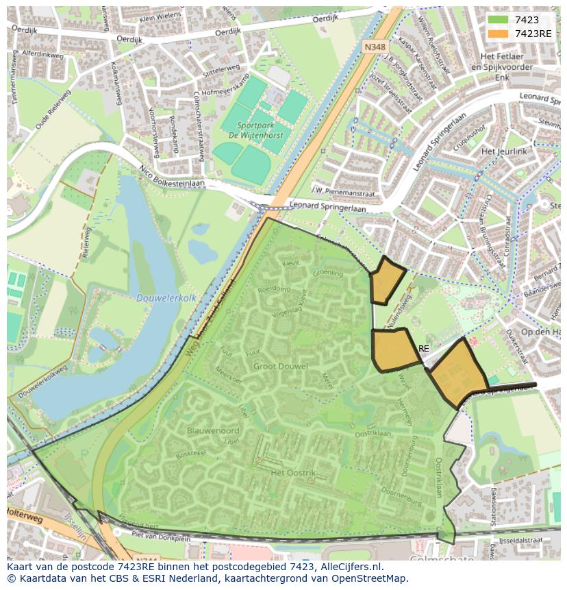 Afbeelding van het postcodegebied 7423 RE op de kaart.