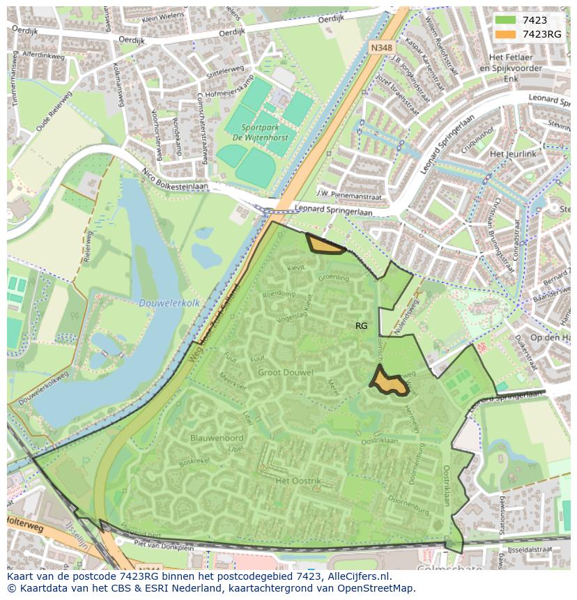Afbeelding van het postcodegebied 7423 RG op de kaart.