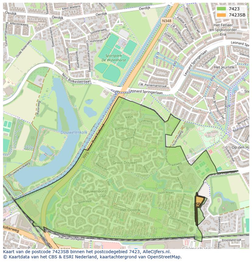 Afbeelding van het postcodegebied 7423 SB op de kaart.