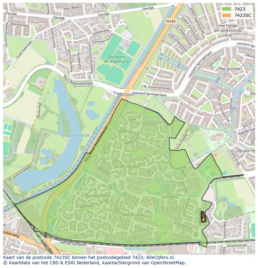 Afbeelding van het postcodegebied 7423 SC op de kaart.